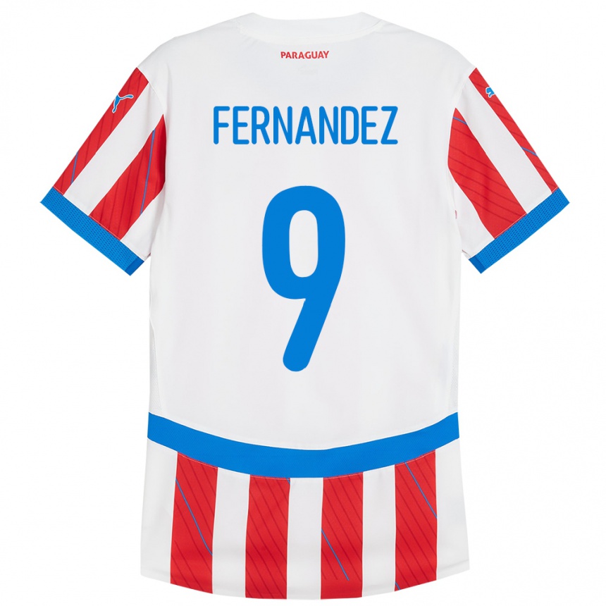 Niño Fútbol Camiseta Paraguay David Fernández #9 Blanco Rojo 1ª Equipación 24-26 Perú