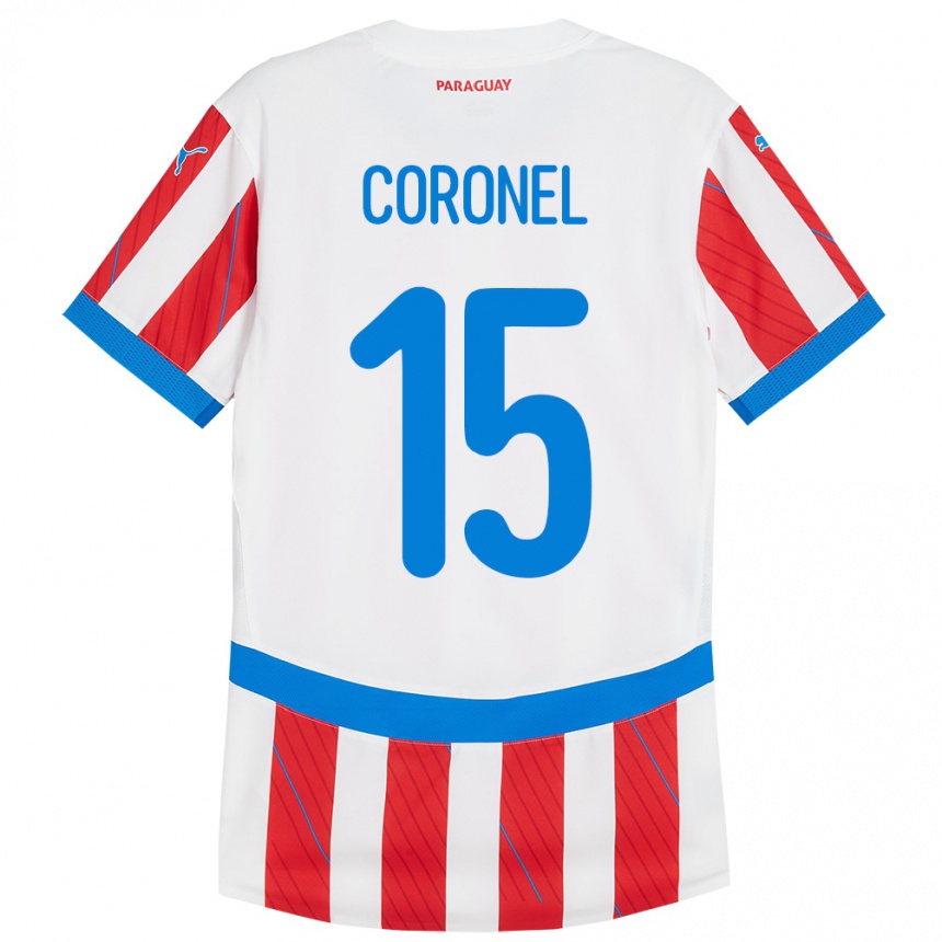 Niño Fútbol Camiseta Paraguay Éver Coronel #15 Blanco Rojo 1ª Equipación 24-26 Perú