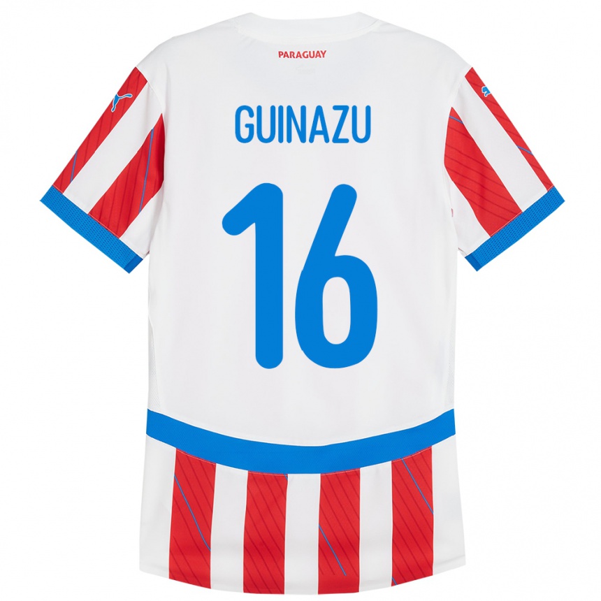 Niño Fútbol Camiseta Paraguay Lucas Guiñazú #16 Blanco Rojo 1ª Equipación 24-26 Perú