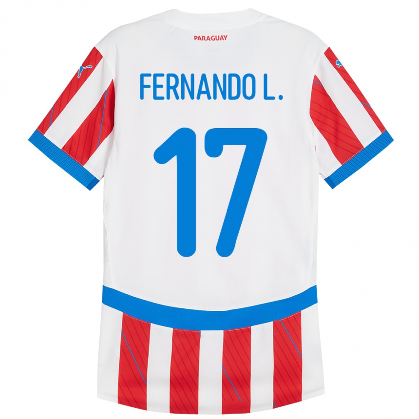 Niño Fútbol Camiseta Paraguay Fernando Leguizamón #17 Blanco Rojo 1ª Equipación 24-26 Perú