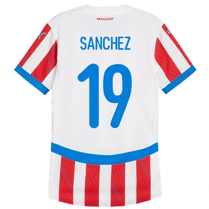 Niño Fútbol Camiseta Paraguay Juan Sánchez #19 Blanco Rojo 1ª Equipación 24-26 Perú