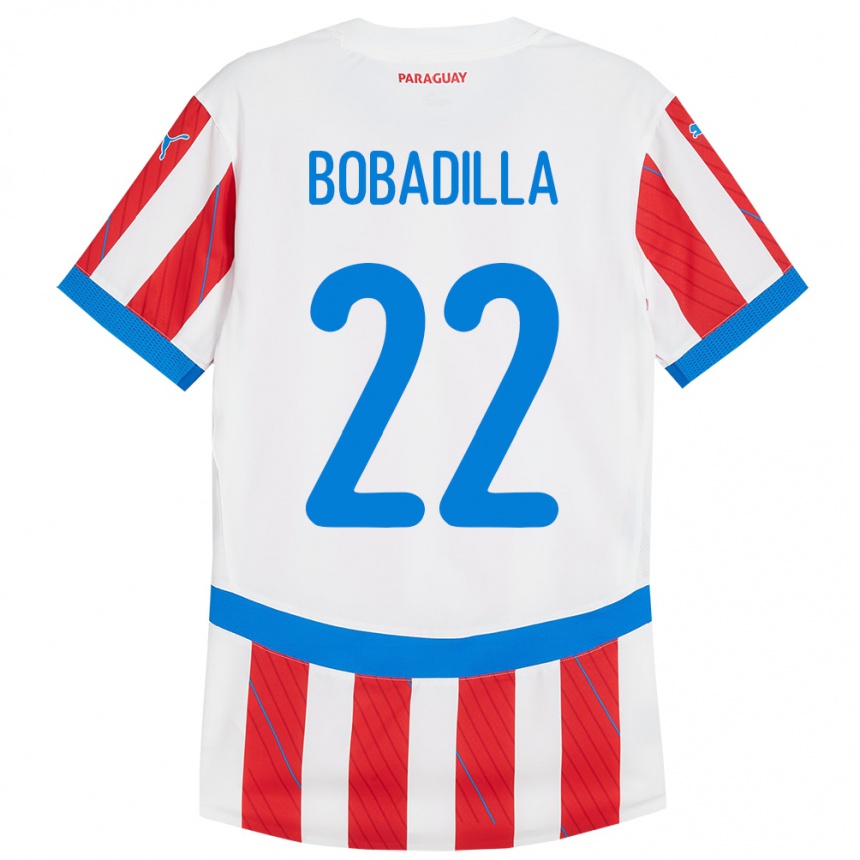 Niño Fútbol Camiseta Paraguay Dylan Bobadilla #22 Blanco Rojo 1ª Equipación 24-26 Perú