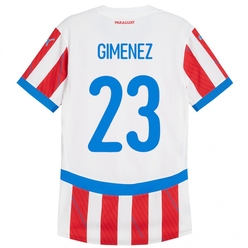 Niño Fútbol Camiseta Paraguay Miguel Giménez #23 Blanco Rojo 1ª Equipación 24-26 Perú