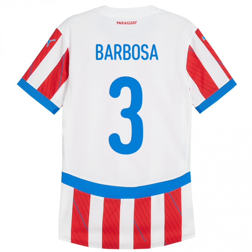 Niño Fútbol Camiseta Paraguay Camila Barbosa #3 Blanco Rojo 1ª Equipación 24-26 Perú