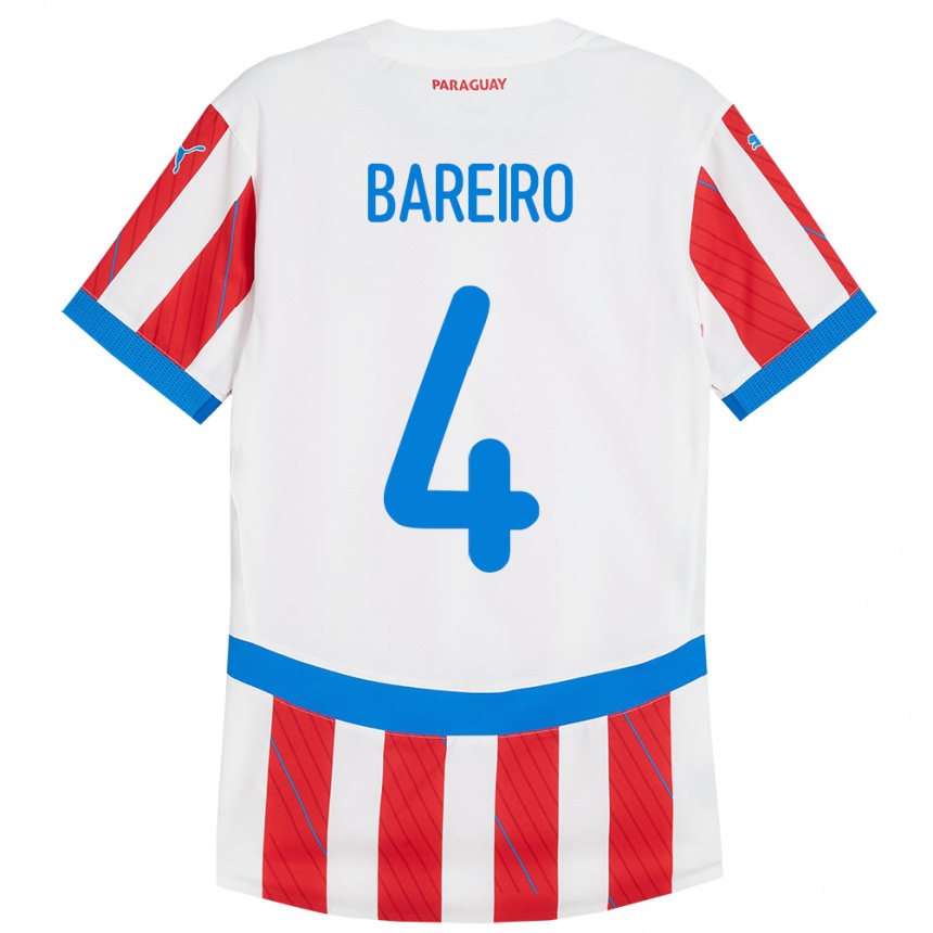 Niño Fútbol Camiseta Paraguay Daysy Bareiro #4 Blanco Rojo 1ª Equipación 24-26 Perú