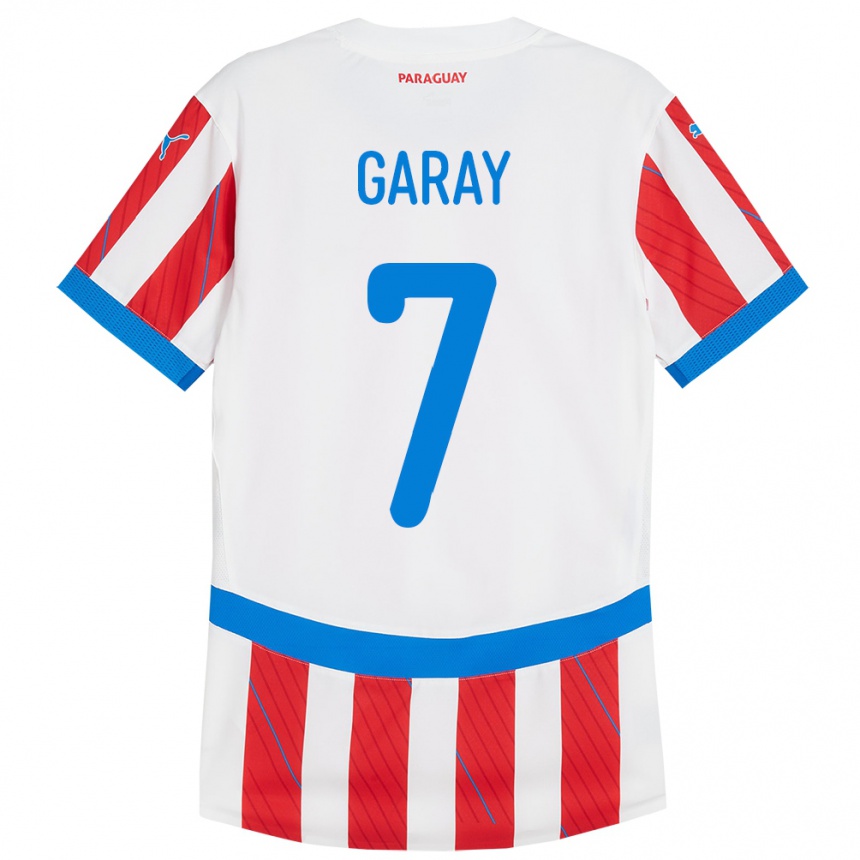 Niño Fútbol Camiseta Paraguay Griselda Garay #7 Blanco Rojo 1ª Equipación 24-26 Perú