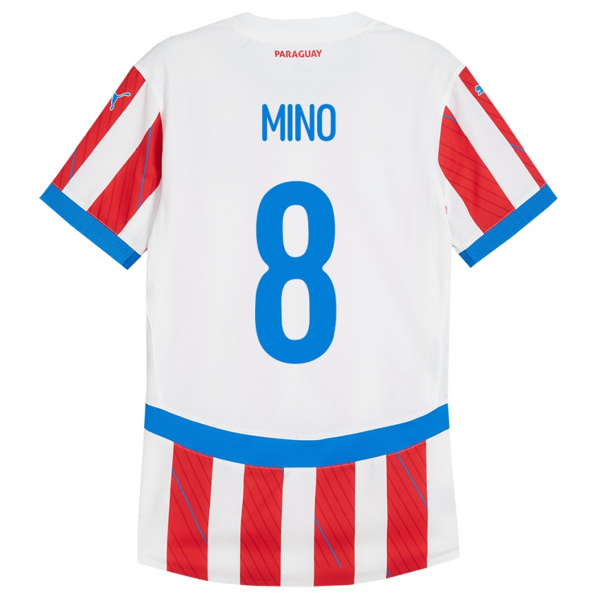 Niño Fútbol Camiseta Paraguay Rosa Miño #8 Blanco Rojo 1ª Equipación 24-26 Perú