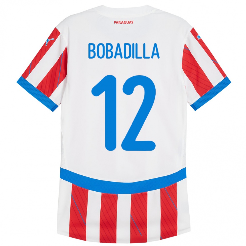 Niño Fútbol Camiseta Paraguay Alicia Bobadilla #12 Blanco Rojo 1ª Equipación 24-26 Perú