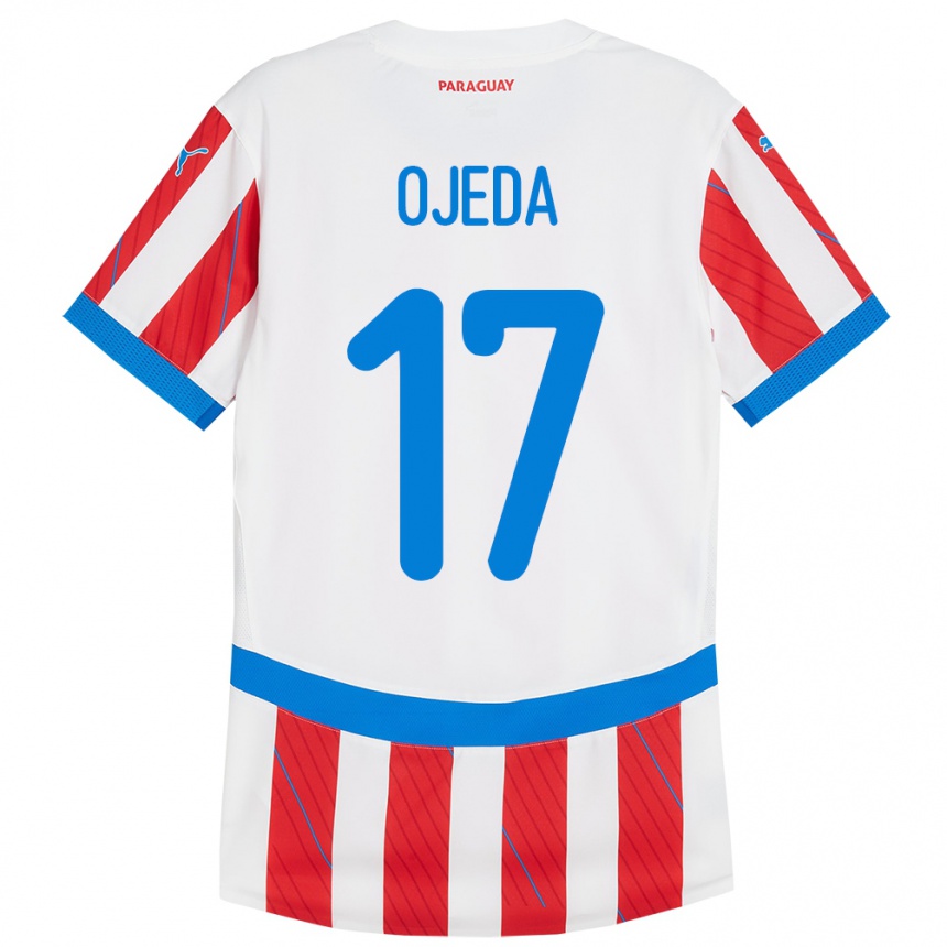 Niño Fútbol Camiseta Paraguay Deisy Ojeda #17 Blanco Rojo 1ª Equipación 24-26 Perú