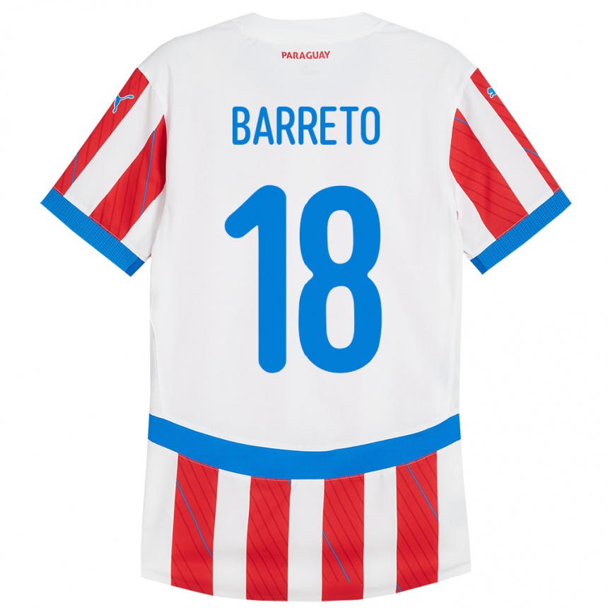 Niño Fútbol Camiseta Paraguay Liz Barreto #18 Blanco Rojo 1ª Equipación 24-26 Perú