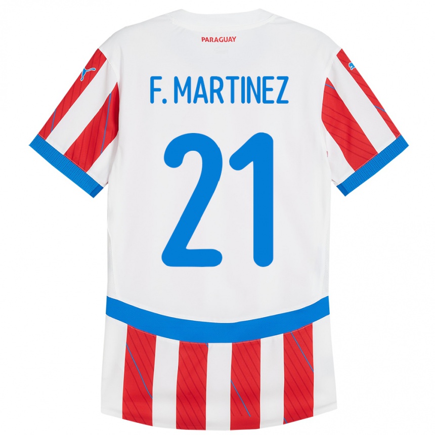 Niño Fútbol Camiseta Paraguay Fiorela Martínez #21 Blanco Rojo 1ª Equipación 24-26 Perú