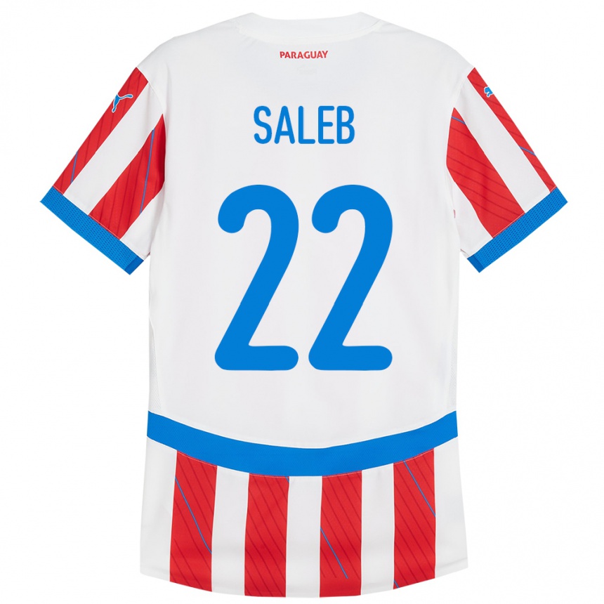 Niño Fútbol Camiseta Paraguay Gloria Saleb #22 Blanco Rojo 1ª Equipación 24-26 Perú