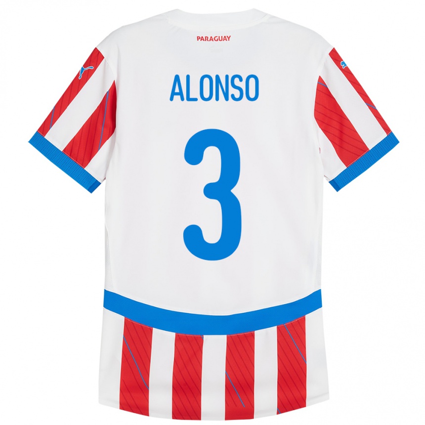 Niño Fútbol Camiseta Paraguay Lorena Alonso #3 Blanco Rojo 1ª Equipación 24-26 Perú