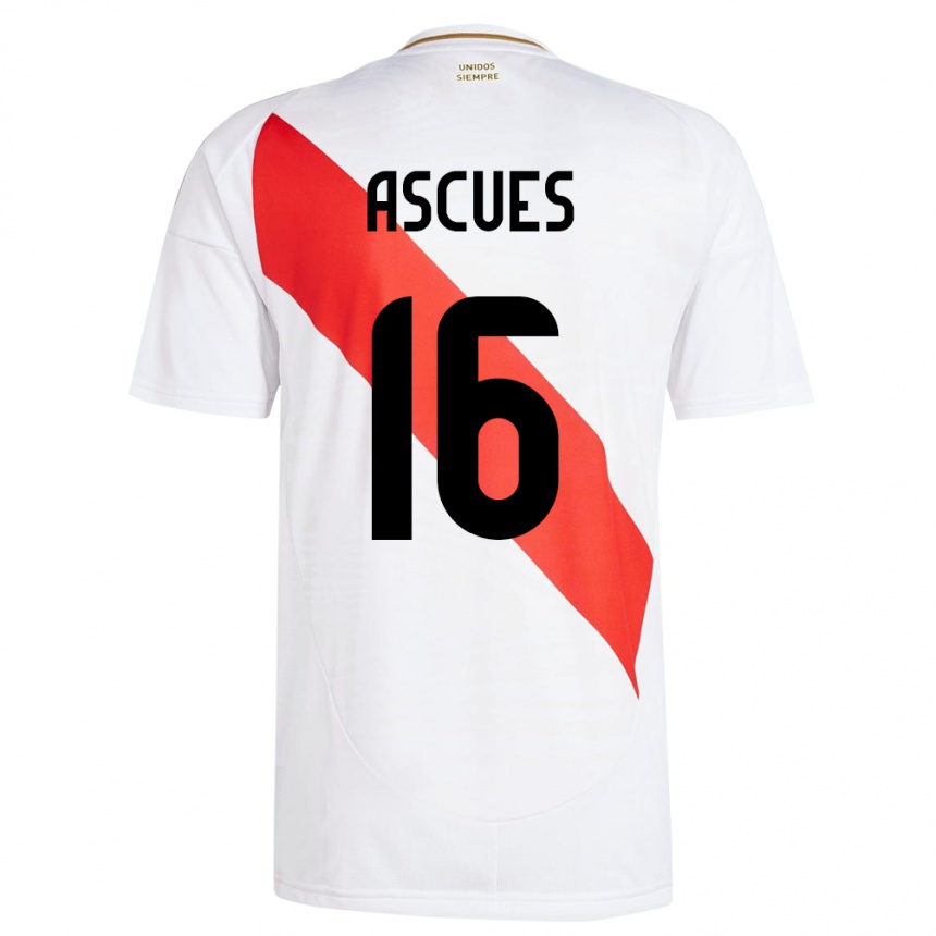 Niño Fútbol Camiseta Perú Carlos Ascues #16 Blanco 1ª Equipación 24-26 Perú