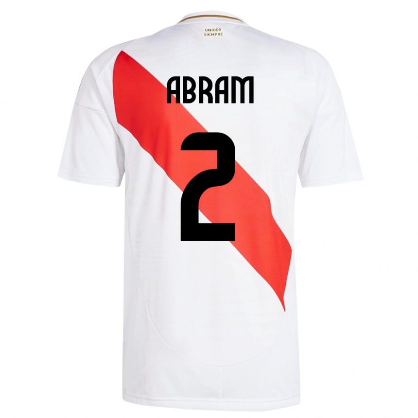 Niño Fútbol Camiseta Perú Luis Abram #2 Blanco 1ª Equipación 24-26 Perú