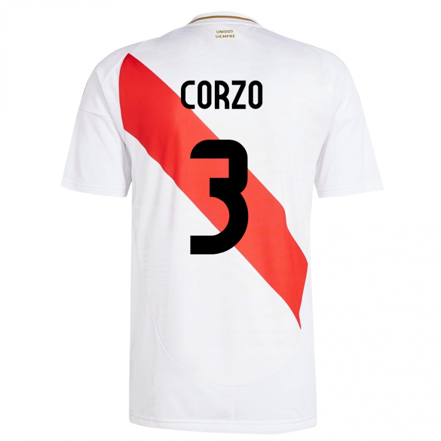 Niño Fútbol Camiseta Perú Aldo Corzo #3 Blanco 1ª Equipación 24-26 Perú