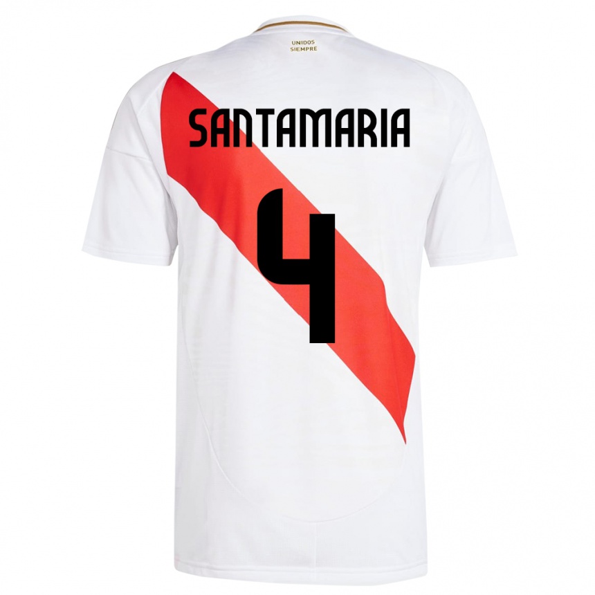 Niño Fútbol Camiseta Perú Anderson Santamaría #4 Blanco 1ª Equipación 24-26 Perú