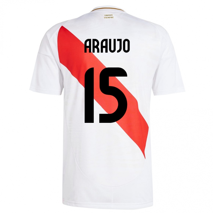 Niño Fútbol Camiseta Perú Miguel Araujo #15 Blanco 1ª Equipación 24-26 Perú