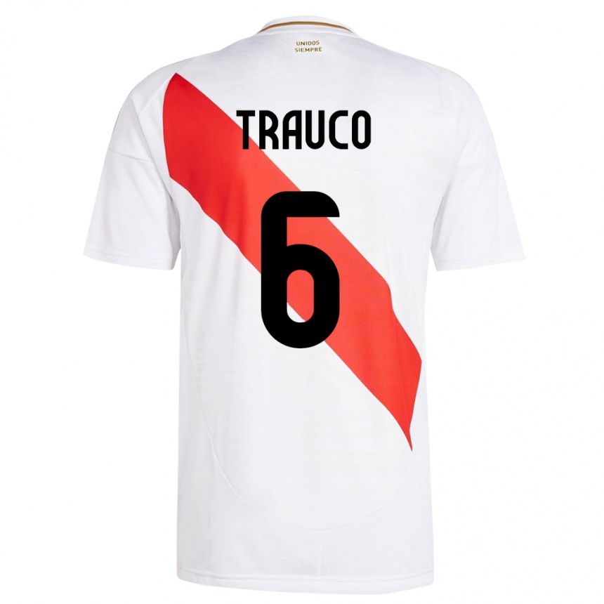 Niño Fútbol Camiseta Perú Miguel Trauco #6 Blanco 1ª Equipación 24-26 Perú