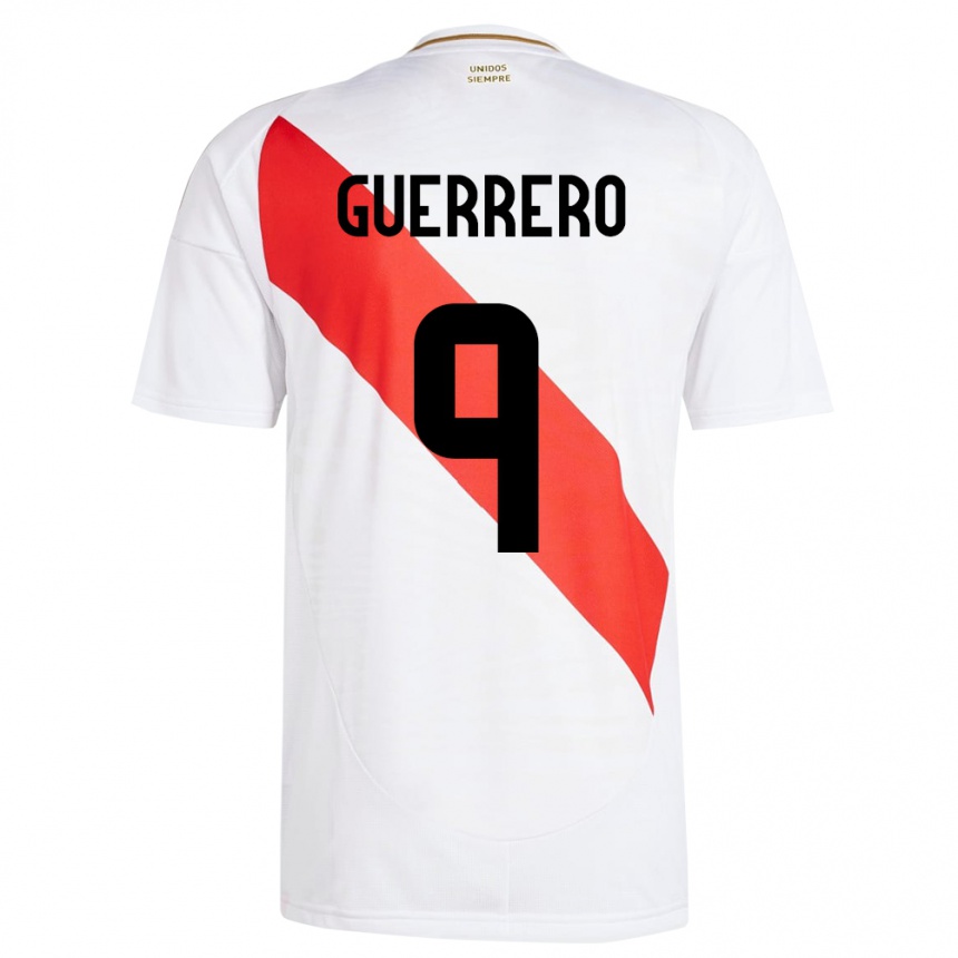 Niño Fútbol Camiseta Perú Paolo Guerrero #9 Blanco 1ª Equipación 24-26 Perú