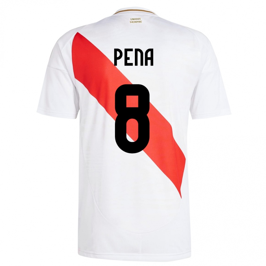 Niño Fútbol Camiseta Perú Sergio Peña #8 Blanco 1ª Equipación 24-26 Perú