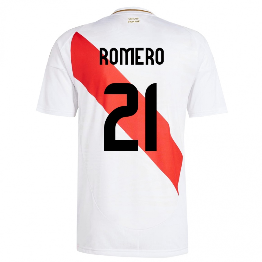 Niño Fútbol Camiseta Perú Diego Romero #21 Blanco 1ª Equipación 24-26 Perú