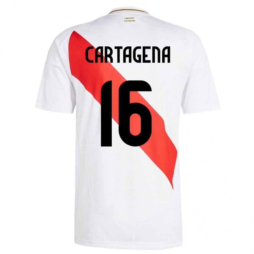 Niño Fútbol Camiseta Perú Wilder Cartagena #16 Blanco 1ª Equipación 24-26 Perú