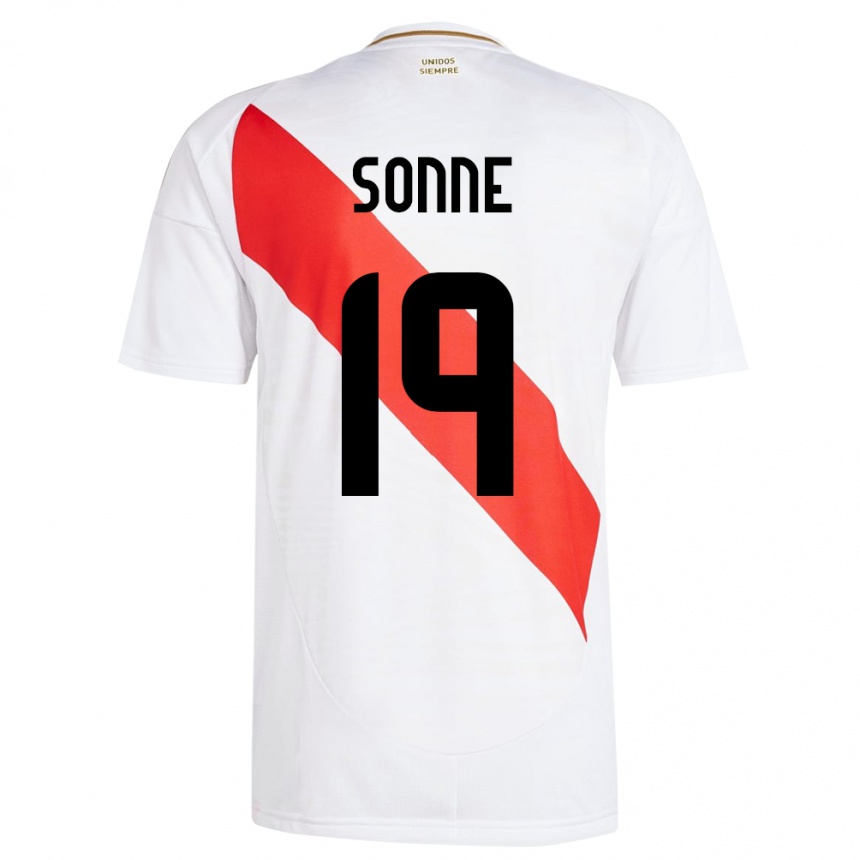 Niño Fútbol Camiseta Perú Oliver Sonne #19 Blanco 1ª Equipación 24-26 Perú