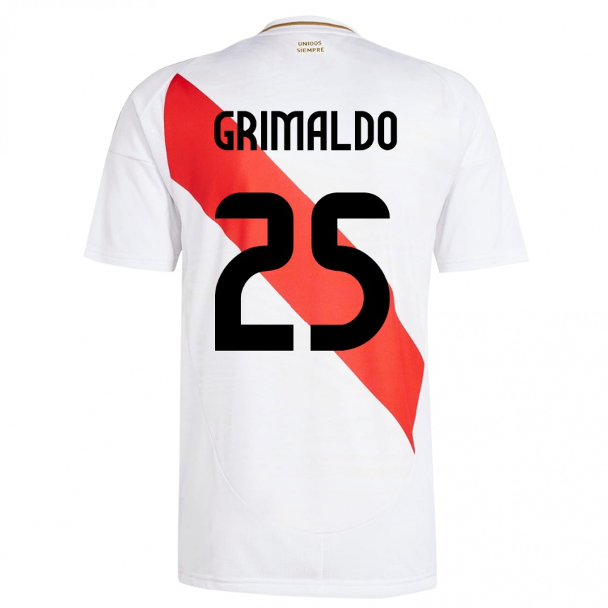 Niño Fútbol Camiseta Perú Joao Grimaldo #25 Blanco 1ª Equipación 24-26 Perú