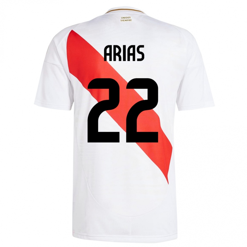 Niño Fútbol Camiseta Perú Brian Arias #22 Blanco 1ª Equipación 24-26 Perú