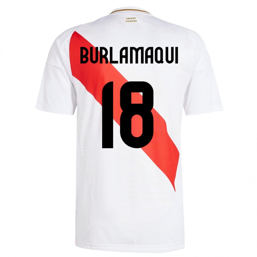 Niño Fútbol Camiseta Perú Alessandro Burlamaqui #18 Blanco 1ª Equipación 24-26 Perú