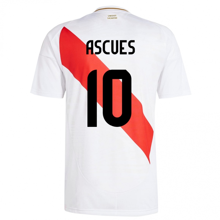 Niño Fútbol Camiseta Perú Adrián Ascues #10 Blanco 1ª Equipación 24-26 Perú