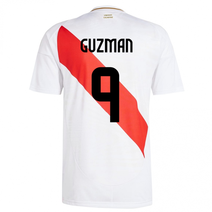 Niño Fútbol Camiseta Perú Víctor Guzmán #9 Blanco 1ª Equipación 24-26 Perú