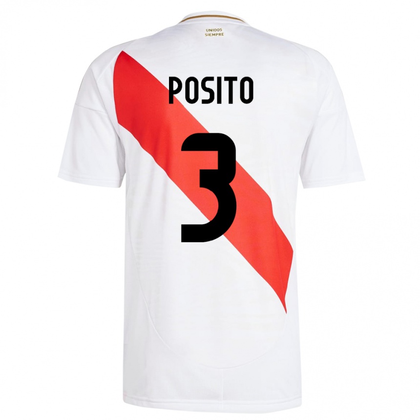 Niño Fútbol Camiseta Perú Alejandro Pósito #3 Blanco 1ª Equipación 24-26 Perú