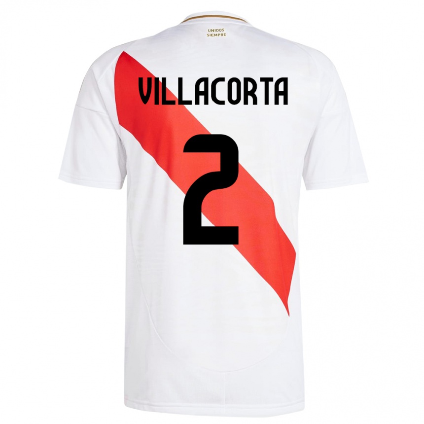 Niño Fútbol Camiseta Perú Anderson Villacorta #2 Blanco 1ª Equipación 24-26 Perú