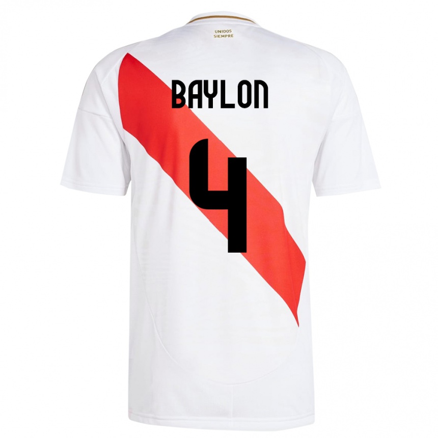 Niño Fútbol Camiseta Perú Luis Baylón #4 Blanco 1ª Equipación 24-26 Perú