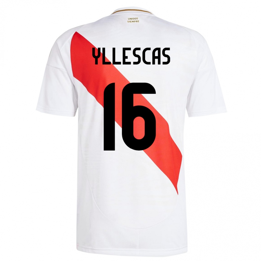 Niño Fútbol Camiseta Perú Jhosenffer Yllescas #16 Blanco 1ª Equipación 24-26 Perú