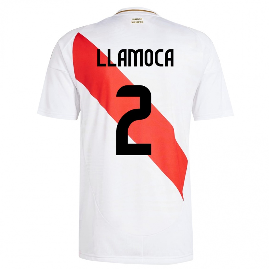 Niño Fútbol Camiseta Perú Braelynn Llamoca #2 Blanco 1ª Equipación 24-26 Perú