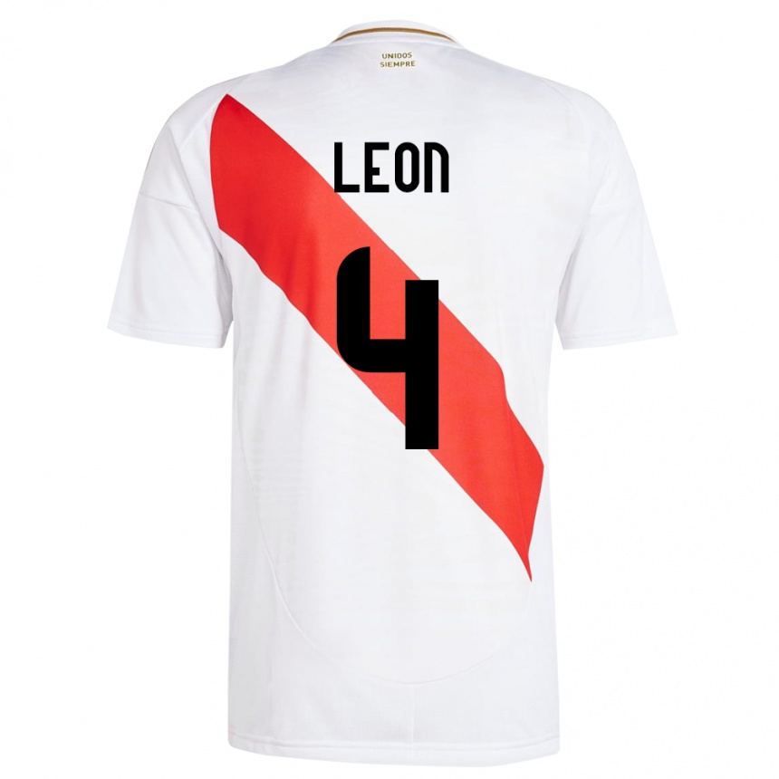 Niño Fútbol Camiseta Perú Mía León #4 Blanco 1ª Equipación 24-26 Perú