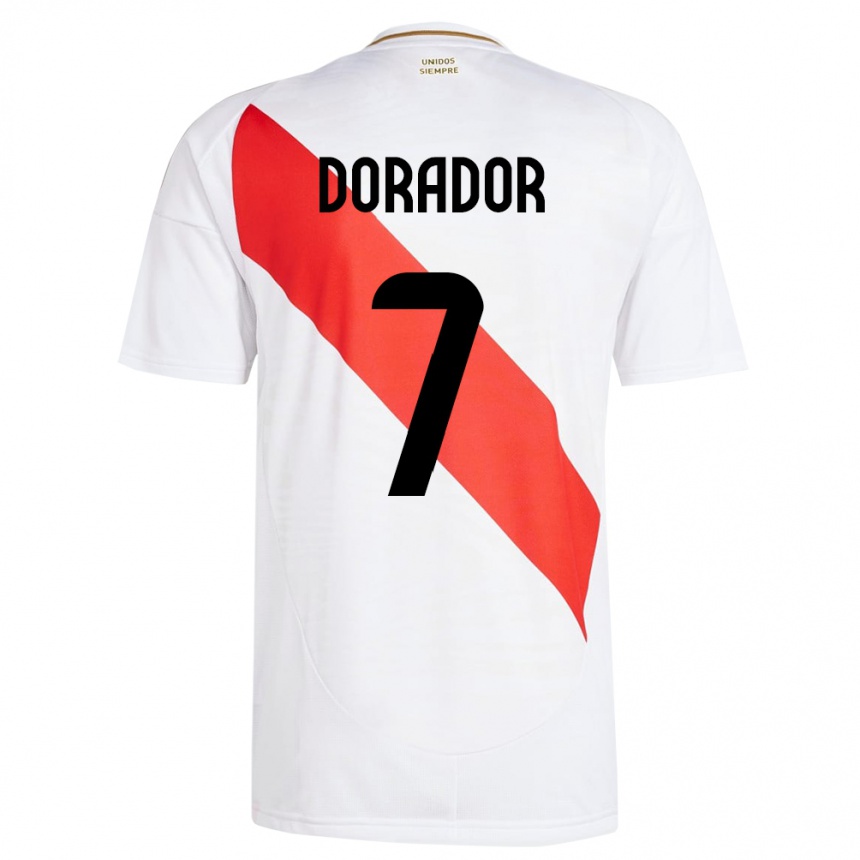 Niño Fútbol Camiseta Perú Sandy Dorador #7 Blanco 1ª Equipación 24-26 Perú