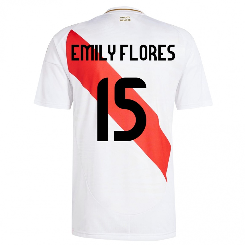 Niño Fútbol Camiseta Perú Emily Flores #15 Blanco 1ª Equipación 24-26 Perú