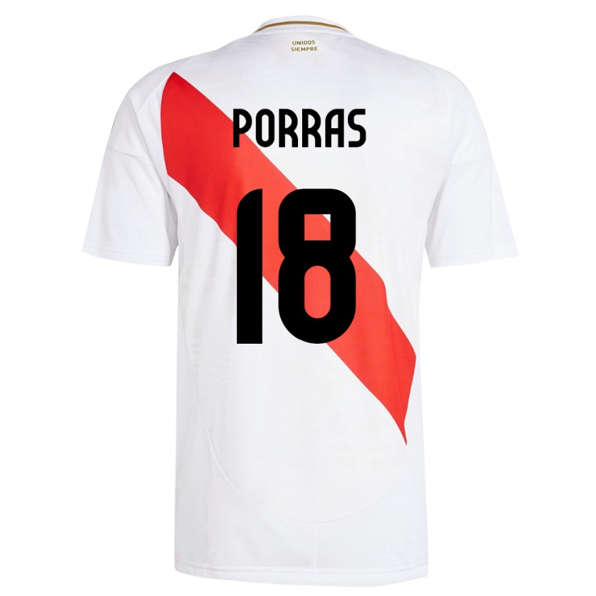 Niño Fútbol Camiseta Perú Sashenka Porras #18 Blanco 1ª Equipación 24-26 Perú