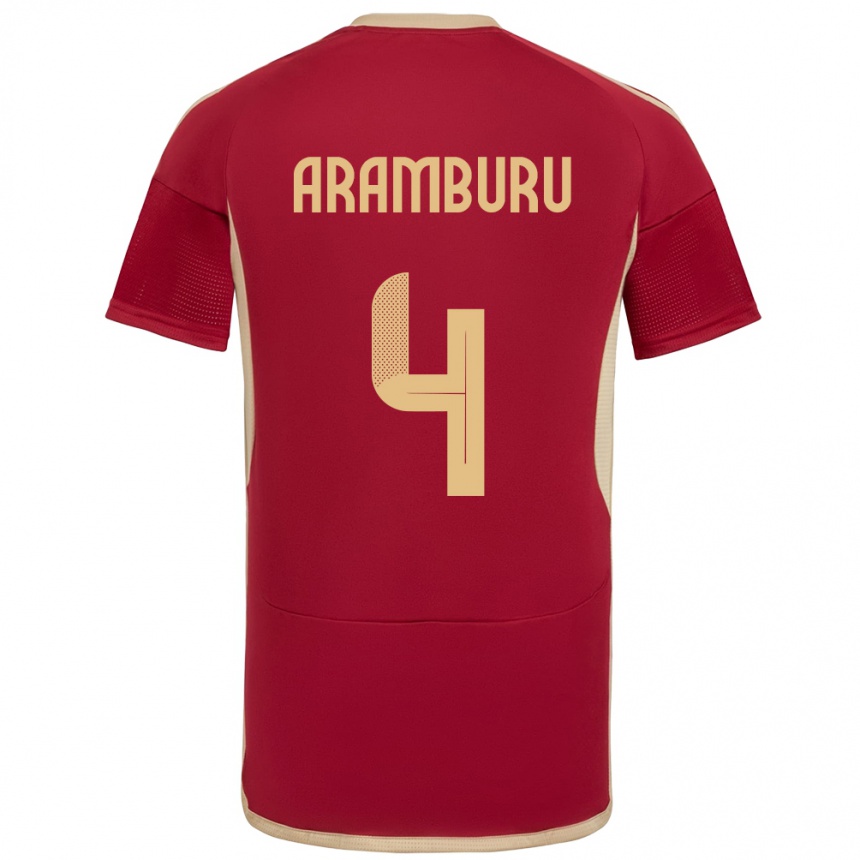 Niño Fútbol Camiseta Venezuela Jon Aramburu #4 Borgoña 1ª Equipación 24-26 Perú