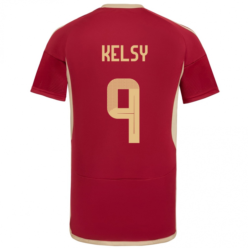 Niño Fútbol Camiseta Venezuela Kevin Kelsy #9 Borgoña 1ª Equipación 24-26 Perú