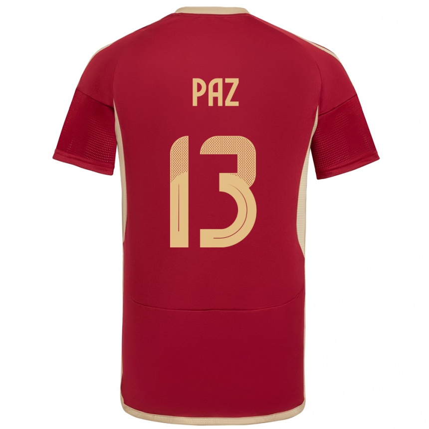 Niño Fútbol Camiseta Venezuela Jesús Paz #13 Borgoña 1ª Equipación 24-26 Perú