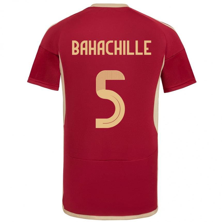 Niño Fútbol Camiseta Venezuela Abraham Bahachille #5 Borgoña 1ª Equipación 24-26 Perú