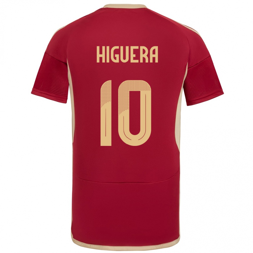 Niño Fútbol Camiseta Venezuela Enyerliannys Higuera #10 Borgoña 1ª Equipación 24-26 Perú