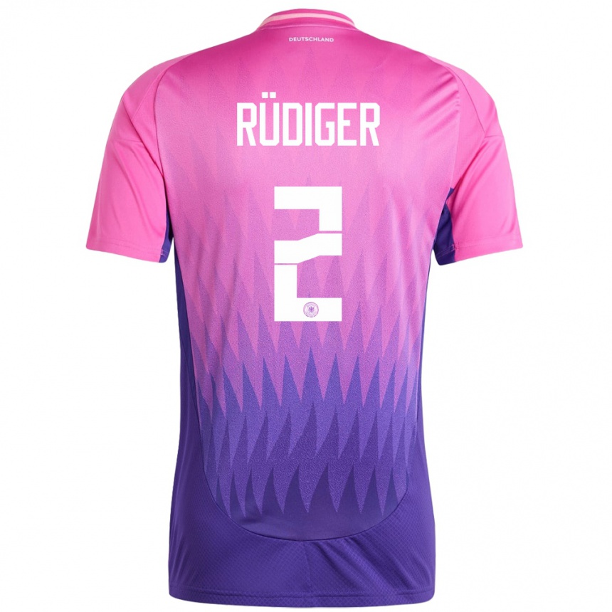 Niño Fútbol Camiseta Alemania Antonio Rudiger #2 Rosado Morado 2ª Equipación 24-26 Perú