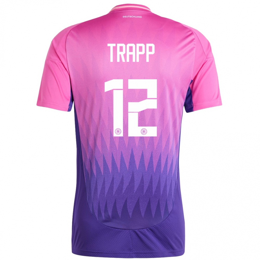 Niño Fútbol Camiseta Alemania Kevin Trapp #12 Rosado Morado 2ª Equipación 24-26 Perú