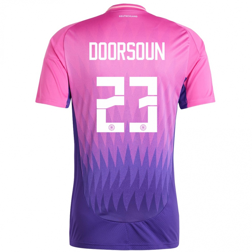 Niño Fútbol Camiseta Alemania Sara Doorsoun #23 Rosado Morado 2ª Equipación 24-26 Perú